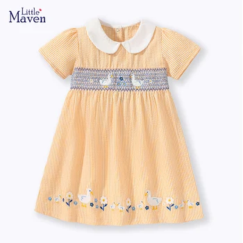 Little maven/ одежда для маленьких девочек с аппликацией в виде утки в виде животных, летнее детское праздничное платье, платья, детская одежда, Vestidos