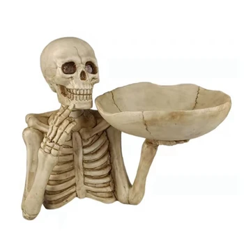 Декор в виде черепа на Хэллоуин, блюдо для конфет, чаша для ключей, лоток для ключей в виде черепа, жуткий скелет ужасов, украшение для вечеринки на Хэллоуин и его хранение