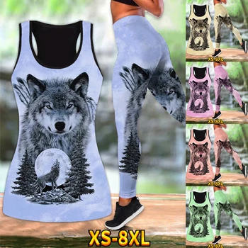 Женский жилет с Волчьим принтом, Летние Повседневные спортивные штаны для бега, сексуальные штаны для йоги, Быстросохнущий Дышащий костюм XS-8XL