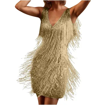 Женское сексуальное платье-юбка, платье с глубоким V-образным вырезом, юбка-карандаш без рукавов, юбка миди с бахромой, повседневное однотонное элегантное платье с оборками и запахом