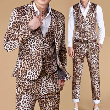Мужской гладкий бархатный Леопардовый приталенный костюм, комплект из 3 предметов, куртка, жилет, брюки, Высококачественная банкетная мода, роскошные блейзеры, пальто, брюки