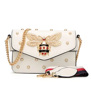 Новая модная маленькая квадратная сумка Bee, украшенная жемчугом, сумка через плечо через плечо, мультяшная милая однотонная женская маленькая сумка
