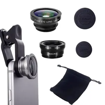 2 комплекта Универсальный зажимной объектив для телефона 3 в 1, широкоугольный комплект объективов для макро-камеры, рыбий глаз