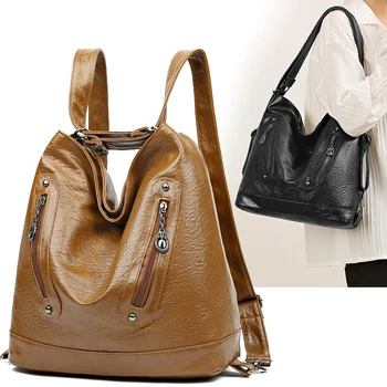 2023 Модные женские водонепроницаемые рюкзаки из искусственной кожи для работы, покупок, Многоцелевые сумки, Высококачественная сумка с большими карманами