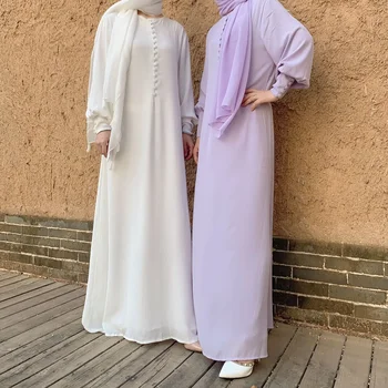2023 Шифоновое мусульманское платье, женские однобортные абаи с длинным рукавом, исламская одежда, Дубай, турецкие мусульманские абаи, однотонные халаты