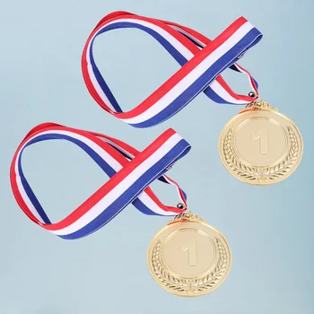 2шт металлических наградных медалей с шейной лентой, медаль победителя Wheats в соревнованиях по спортивным играм (золотая, первый приз)