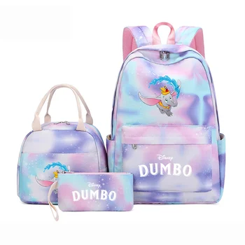 3 шт./компл. Рюкзак Disney Dumbo, Красочная сумка, Школьные сумки для девочек, Подростковые сумки с сумкой для ланча, дорожные сумки-мотилы