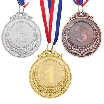 3 шт. металлических наградных медалей с шейной лентой, золотая, серебряная, Бронзовая Медаль для спортивных академических соревнований, игры, Сувенир, подарок