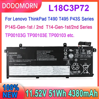 DODOMORN L18C3P72 L18M3P73 Аккумулятор Для Ноутбука Lenovo ThinkPad T490 T495 Серии P43s TP00103G TP00103E TP00103 SB10T83122 51Wh