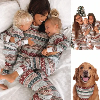 Family Look, подходящие друг другу наряды для семьи, Рождество 2023, Рождественский Семейный пижамный комплект, папа, мать, дочь, Мальчик, девочка, Собака Целиком