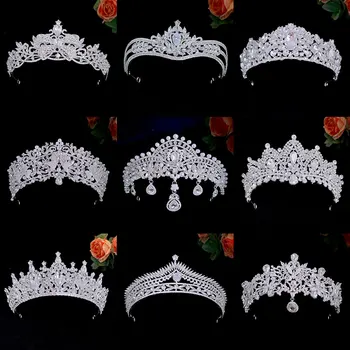 KMVEXO Разнообразные серебряные жемчужные свадебные диадемы, Корона, Диадема со стразами, ошейники, головные уборы, Свадебные аксессуары для волос