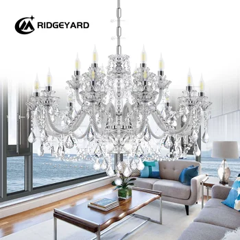 Ridgeyard 18 Огней K9 Хрустальная Люстра Освещение Прозрачный Белый Стеклянный Подвесной Потолочный Светильник Домашний Декор для Гостиной Отеля