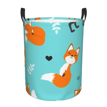 Tas penyimpanan tahan air kartun Fox di Pirus keranjang cucian kotor rumah tangga pengatur pakaian ember penyimpanan lipat