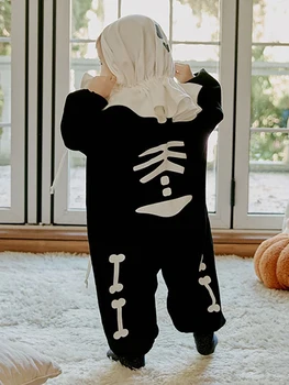 Umorden Baby Одежда для младенцев и малышей на Хэллоуин, Костюм скелета-призрака, Комбинезон, ползунки с головным платком, 3-24 м