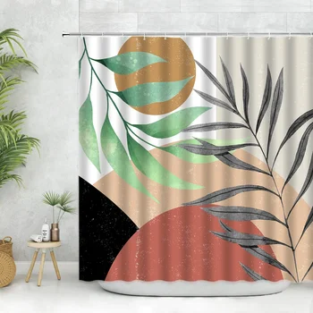 Абстрактная занавеска для ванной в стиле Бохо середины века, занавески для ванной с тропическими листьями, ванна, Минималистичный Домашний декор, Крючки для ткани.