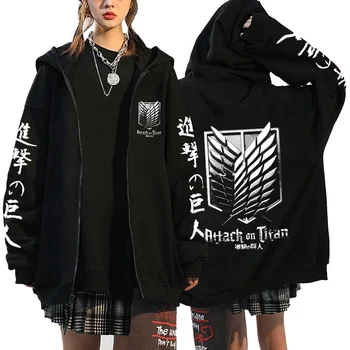 Аниме-одежда Attack on Titan, куртка в стиле хип-хоп харадзюку, толстовка на молнии Y2k, топ с длинным рукавом, флисовая толстовка Attack Anime, топ оверсайз