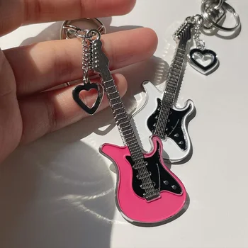 Брелок для ключей Harajuku Y2k Guitar Love Heart Star для женщин, милая Модная подвеска в стиле крутого тренда, Винтажные Эстетические Аксессуары в подарок