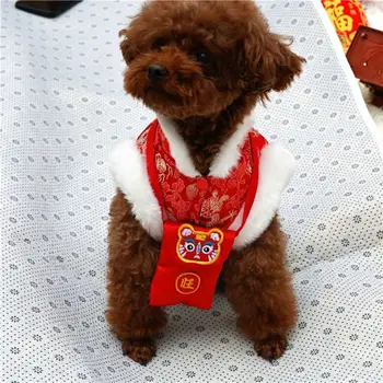 Весенняя праздничная шуба для собак с рисунком дракона, хлопок/плюш, с бумажником, китайская одежда для собак, костюм Тан, теплый, утолщенный