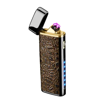 Ветрозащитная USB-зажигалка с двойной дуговой плазменной беспламенной светодиодной электрической зажигалкой для сигарет и свечей с дисплеем питания.