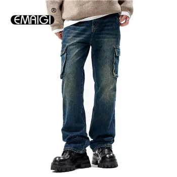 Винтажные джинсы для мужчин, уличная мода, хип-хоп, свободные повседневные прямые джинсы, Мешковатые джинсы-карго, брюки Y2k, мужские брюки