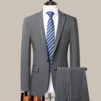 Высокое качество (блейзер + брюки), мужской деловой костюм для встречи в британском стиле, повседневный современный свадебный элегантный костюм джентльмена из двух частей