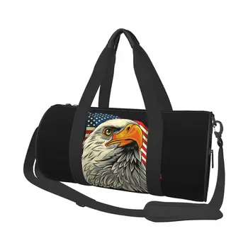 Голова белоголового орлана со звездно-полосатым флагом, дорожные сумки, мужская сумка для фитнеса, цилиндрическая сумка через плечо, Большая дорожная сумка-тоут, багажная сумка