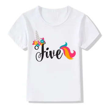 День рождения девочек, Единорог № 1-9, Забавная футболка с милым принтом для 1,2,4,6,8,10,12 лет