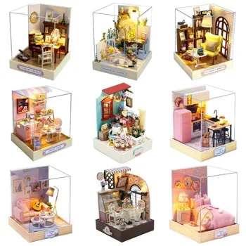 Деревянные мини-домики Casa, миниатюрные строительные наборы, магазин десертов, Цветочная вилла, кукольный домик с мебелью, игрушки для взрослых, подарки.