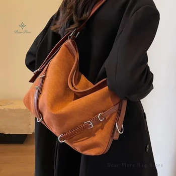 Женская однотонная простая универсальная сумка из искусственной замши большой емкости, модные сумки через плечо из натуральной кожи в стиле ретро, сумка-тоут