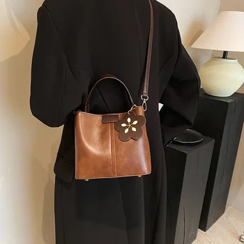 Женская сумка-хобо Lady Flower, простая однотонная сумка через плечо из искусственной кожи, модная сумка большой емкости для школьной работы