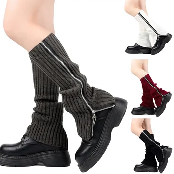 Женские модные вязаные длинные носки, гетры, осень-зима, теплые чулки до колена, Сапоги на молнии, Шерстяные вязаные гетры