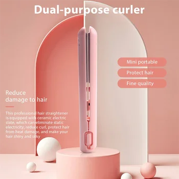 Кабель USB Мини Портативный выпрямитель для волос для выпрямления и завивки двойного назначения, щипцы для завивки для студентов, розовый