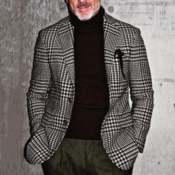 Клетчатый тонкий строгий пиджак Мужской Британский деловой джентльмен Универсальный Ретро Тонкий Элегантный Повседневный деловой мужской пиджак