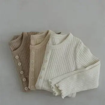 Корейская одежда для младенцев и малышей, повседневный комплект домашней одежды с длинными рукавами, вязаный домашний комплект из двух предметов для девочек