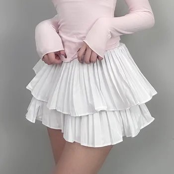 Корейская сексуальная тонкая двухслойная юбка Spicy Girl с высокой талией, плиссированная юбка в пол-тела для женщин Sweet Skorts 2023 Лето V025