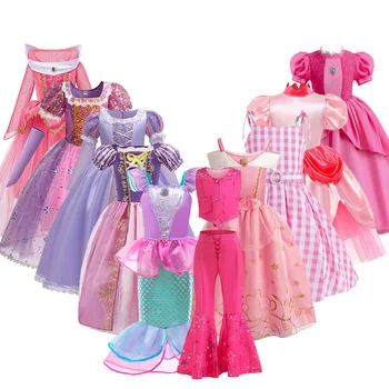 Костюм принцессы для девочек, Детское Нарядное платье в персиковом стиле, Одежда для дня рождения Ариэль Авроры, Маскировка для представления Рапунцель от 3 до 12 лет