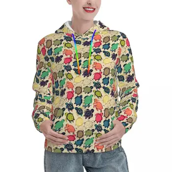 Красочные толстовки Turtles Essentials Зимняя верхняя одежда с милыми животными Рубашка с капюшоном Женский пуловер с принтом Каваи Оверсайз Толстовка