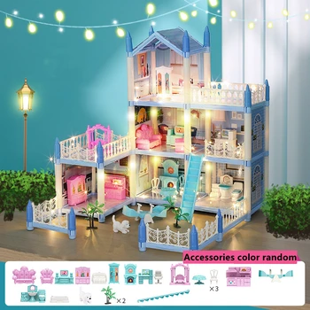 Кукольный дом 3d в сборе Миниатюрная модель Diy Children's Crossing House Villa Princess Castle Со светодиодной подсветкой, подарок для девочки на День рождения, Игрушечный дом