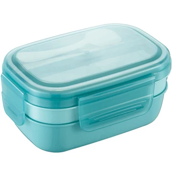 Ланч-бокс, 3-слойная универсальная коробка для Бэнто с набором посуды, герметичная коробка для бэнто для ужина вне дома, работы, пикника, синий