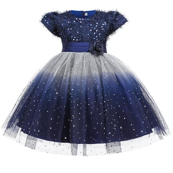 Летнее вечернее элегантное платье для девочки от 3 до 10 лет, Цветное градиентное платье принцессы, костюм, детские платья, детское кружевное праздничное платье для девочек