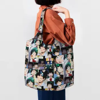 Милая сумка для покупок из аниме Deku, манга Lzuku Midoriya, забавные сумки, Женская дизайнерская сумка-тоут, тканевая сумка для отдыха, уличная одежда, сумка через плечо