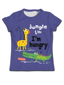 Милая футболка с принтом Жирафа и Крокодила, Детская одежда с героями мультфильмов, Топы для маленьких мальчиков и девочек, Футболка от 2 до 7 лет, Футболки для девочек, Одежда