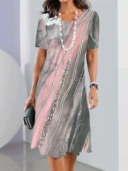 Модное платье выше колена с 3D-принтом с кристаллами, свободное женское винтажное платье с круглым вырезом и короткими рукавами размера плюс 2023
