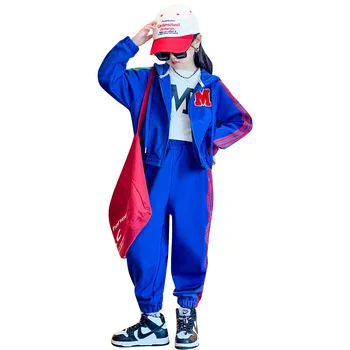 Модный уличный костюм для девочки, весенняя толстовка с капюшоном + брюки в полоску сбоку, 2 предмета детской одежды для подростков, повседневная спортивная одежда от 4 до 14 лет