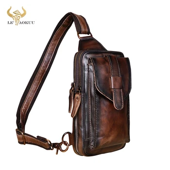 Мужская оригинальная повседневная сумка из натуральной кожи кофейного цвета с треугольным рисунком на груди, дизайнерский рюкзак для путешествий, сумка через плечо XB571