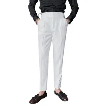 Мужские брюки Мужские брюки Винтажные мужские костюмные брюки с высокой талией Облегающие брюки делового стиля из мягкой дышащей ткани Классические