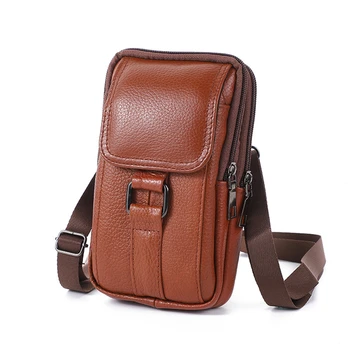 Мужские кожаные поясные сумки, мужские модные винтажные дорожные маленькие сумки через плечо, многофункциональная карманная сумка для мобильного телефона на ремне