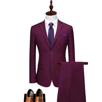 Мужской костюм-блейзер, 2 предмета (пальто + брюки) Черный, темно-красный, модный весенний деловой костюм для жениха, свадебная вечеринка высокого класса, приталенный крой.