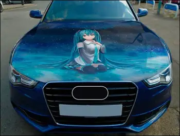 Накидка на капот автомобиля с аниме-девушкой, полноцветная Виниловая наклейка Vocaloid Sticker # 2