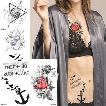 Наклейка с временной татуировкой в виде цветка БАОФУЛИ Треугольник Вселенная Планеты Песочные Часы Перенос воды Поддельные татуировки Женская татуировка на руке Боди-арт